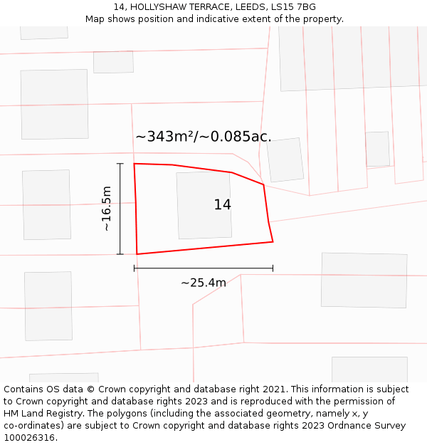 14, HOLLYSHAW TERRACE, LEEDS, LS15 7BG: Plot and title map