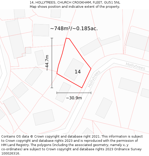 14, HOLLYTREES, CHURCH CROOKHAM, FLEET, GU51 5NL: Plot and title map