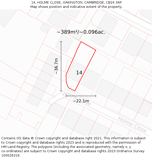 14, HOLME CLOSE, OAKINGTON, CAMBRIDGE, CB24 3AP: Plot and title map