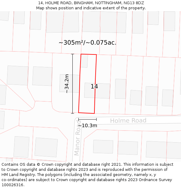 14, HOLME ROAD, BINGHAM, NOTTINGHAM, NG13 8DZ: Plot and title map