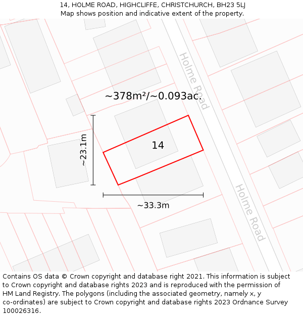 14, HOLME ROAD, HIGHCLIFFE, CHRISTCHURCH, BH23 5LJ: Plot and title map