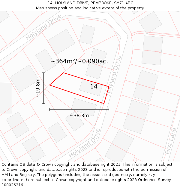 14, HOLYLAND DRIVE, PEMBROKE, SA71 4BG: Plot and title map