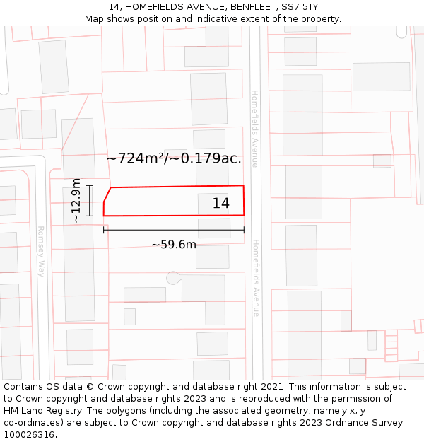 14, HOMEFIELDS AVENUE, BENFLEET, SS7 5TY: Plot and title map