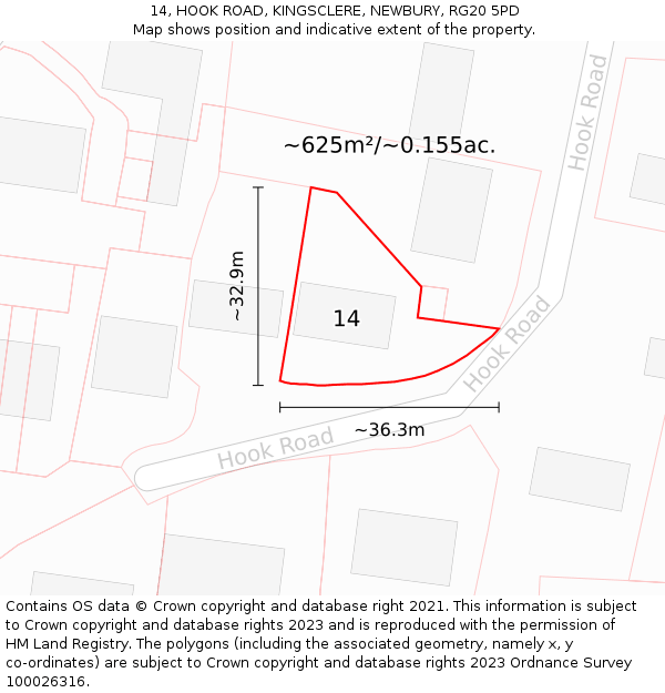 14, HOOK ROAD, KINGSCLERE, NEWBURY, RG20 5PD: Plot and title map