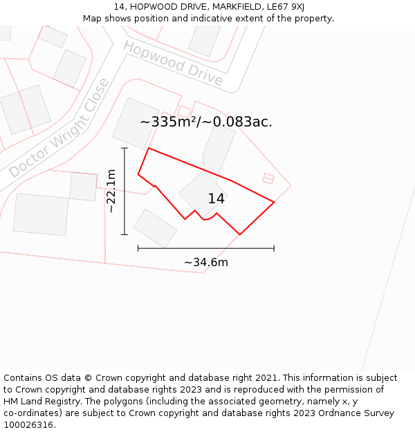 14, HOPWOOD DRIVE, MARKFIELD, LE67 9XJ: Plot and title map