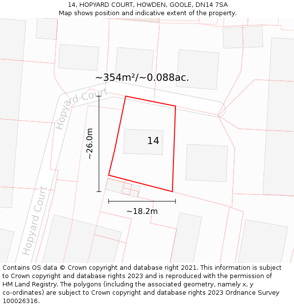 14, HOPYARD COURT, HOWDEN, GOOLE, DN14 7SA: Plot and title map