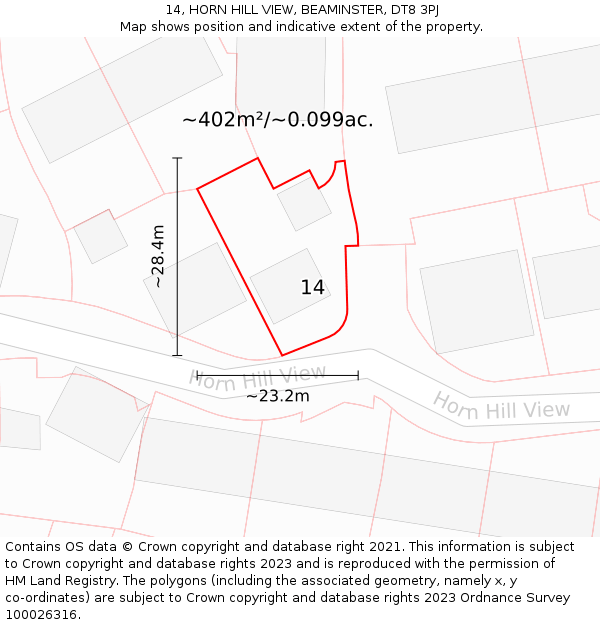 14, HORN HILL VIEW, BEAMINSTER, DT8 3PJ: Plot and title map