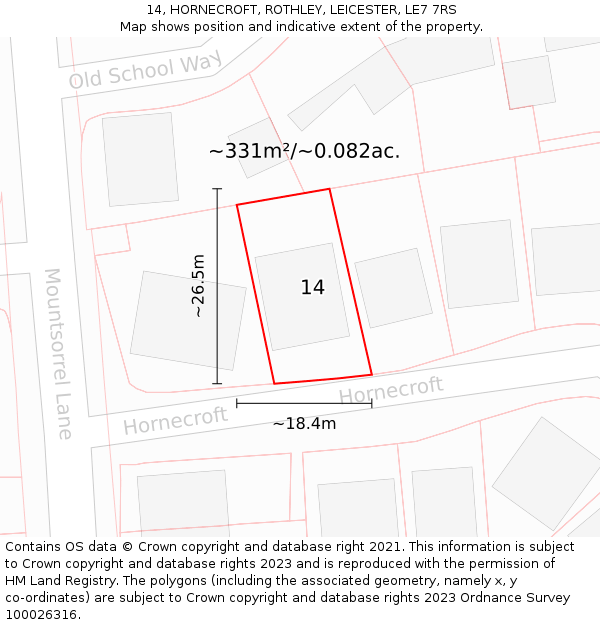 14, HORNECROFT, ROTHLEY, LEICESTER, LE7 7RS: Plot and title map