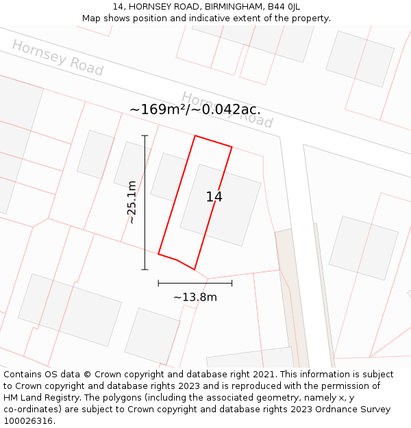 14, HORNSEY ROAD, BIRMINGHAM, B44 0JL: Plot and title map