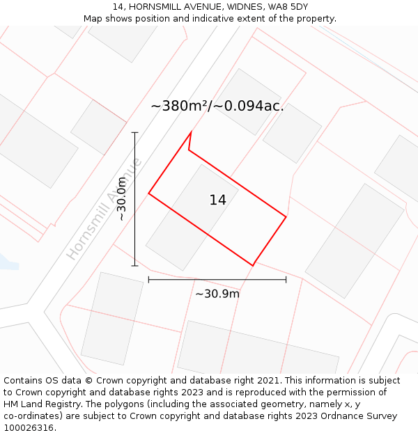 14, HORNSMILL AVENUE, WIDNES, WA8 5DY: Plot and title map