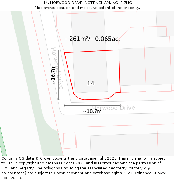 14, HORWOOD DRIVE, NOTTINGHAM, NG11 7HG: Plot and title map