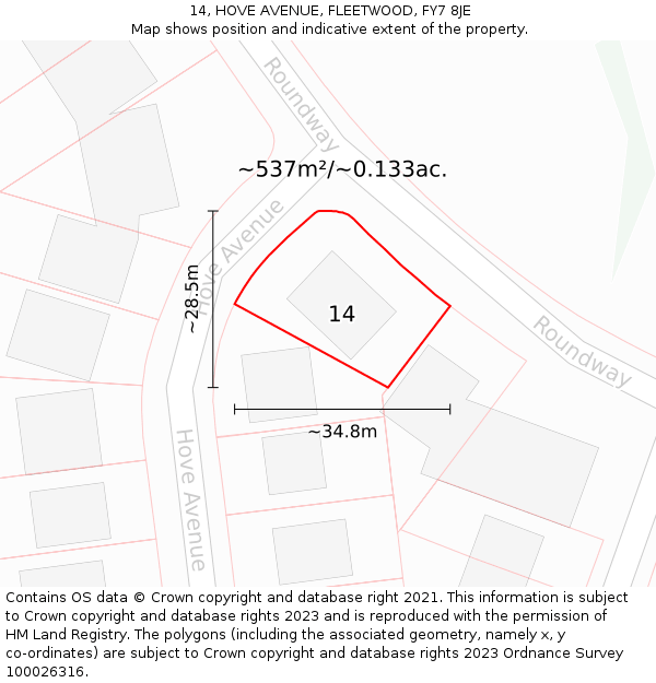 14, HOVE AVENUE, FLEETWOOD, FY7 8JE: Plot and title map