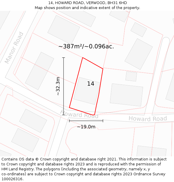 14, HOWARD ROAD, VERWOOD, BH31 6HD: Plot and title map