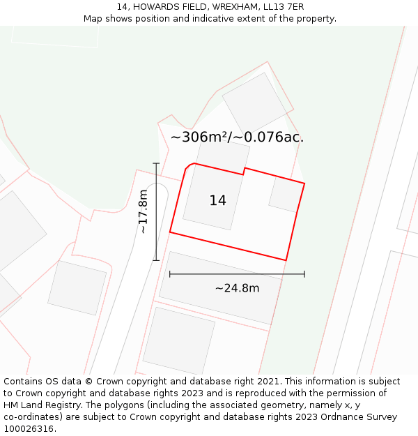 14, HOWARDS FIELD, WREXHAM, LL13 7ER: Plot and title map