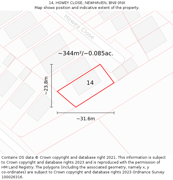 14, HOWEY CLOSE, NEWHAVEN, BN9 0NX: Plot and title map