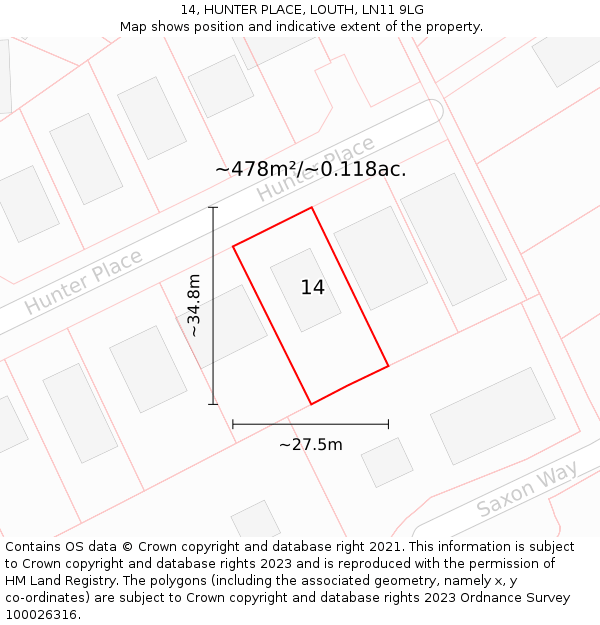 14, HUNTER PLACE, LOUTH, LN11 9LG: Plot and title map