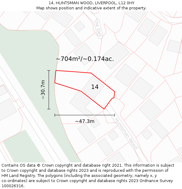 14, HUNTSMAN WOOD, LIVERPOOL, L12 0HY: Plot and title map