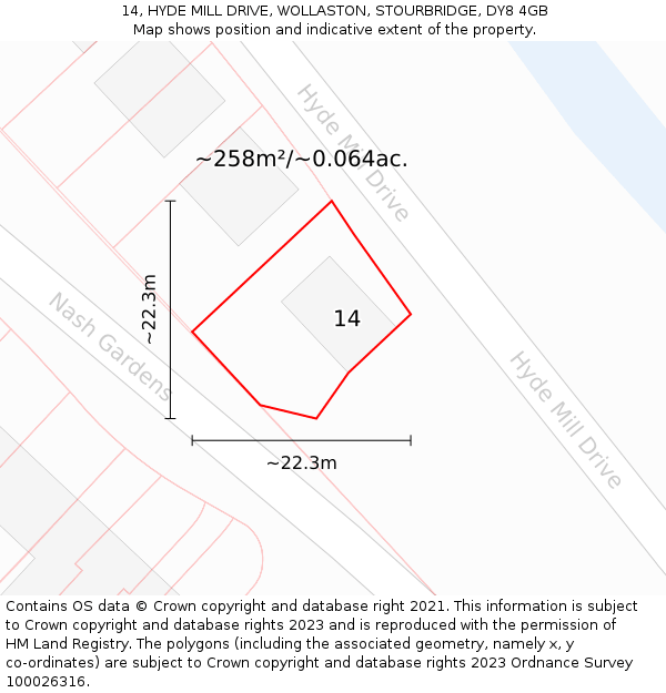 14, HYDE MILL DRIVE, WOLLASTON, STOURBRIDGE, DY8 4GB: Plot and title map