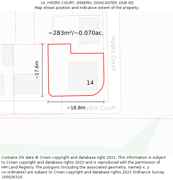 14, HYDRO COURT, ASKERN, DONCASTER, DN6 0FJ: Plot and title map