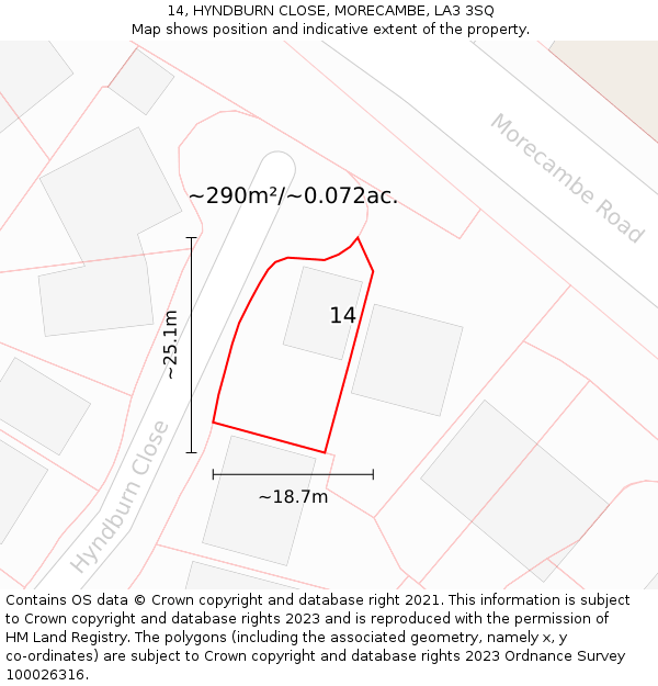 14, HYNDBURN CLOSE, MORECAMBE, LA3 3SQ: Plot and title map