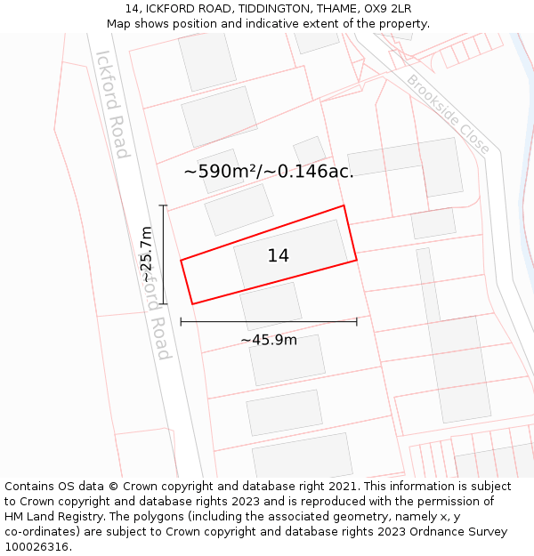 14, ICKFORD ROAD, TIDDINGTON, THAME, OX9 2LR: Plot and title map