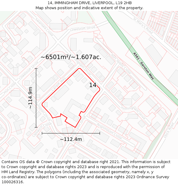 14, IMMINGHAM DRIVE, LIVERPOOL, L19 2HB: Plot and title map