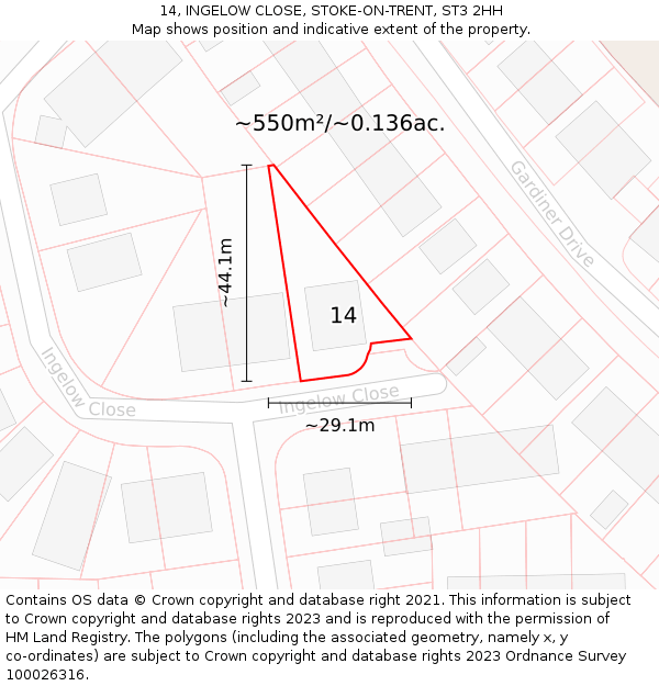 14, INGELOW CLOSE, STOKE-ON-TRENT, ST3 2HH: Plot and title map