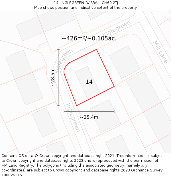 14, INGLEGREEN, WIRRAL, CH60 2TJ: Plot and title map