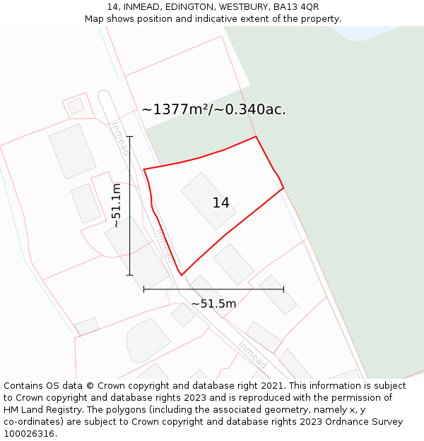 14, INMEAD, EDINGTON, WESTBURY, BA13 4QR: Plot and title map