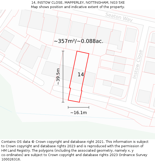 14, INSTOW CLOSE, MAPPERLEY, NOTTINGHAM, NG3 5XE: Plot and title map