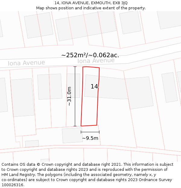 14, IONA AVENUE, EXMOUTH, EX8 3JQ: Plot and title map