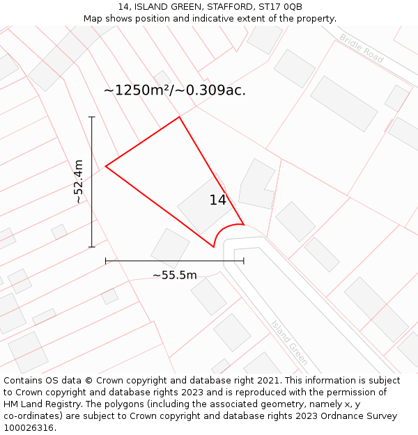 14, ISLAND GREEN, STAFFORD, ST17 0QB: Plot and title map