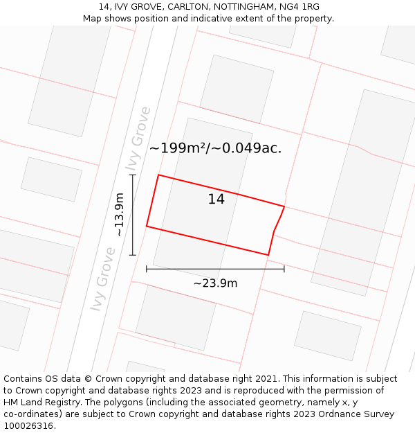 14, IVY GROVE, CARLTON, NOTTINGHAM, NG4 1RG: Plot and title map