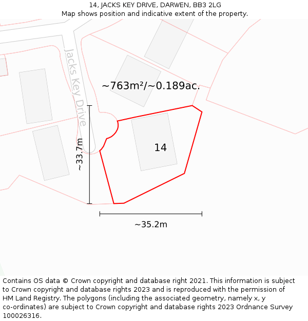 14, JACKS KEY DRIVE, DARWEN, BB3 2LG: Plot and title map