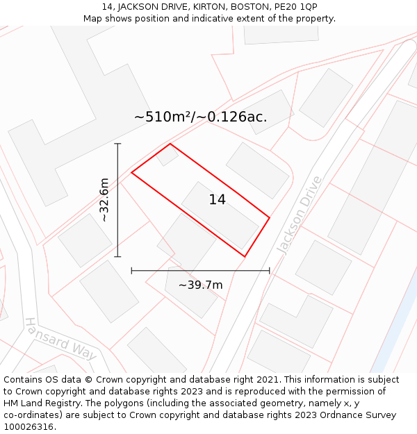 14, JACKSON DRIVE, KIRTON, BOSTON, PE20 1QP: Plot and title map