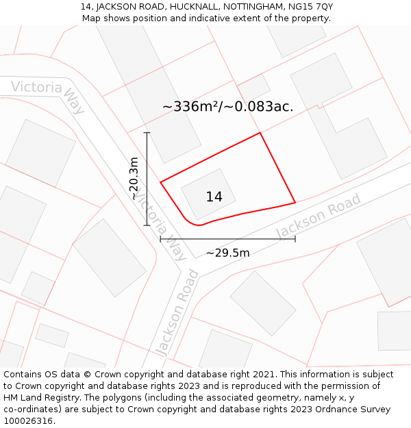 14, JACKSON ROAD, HUCKNALL, NOTTINGHAM, NG15 7QY: Plot and title map