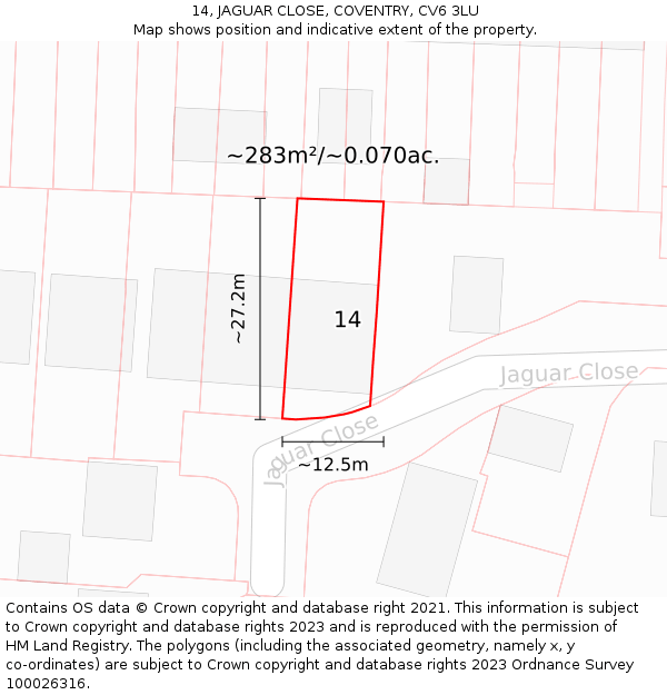 14, JAGUAR CLOSE, COVENTRY, CV6 3LU: Plot and title map