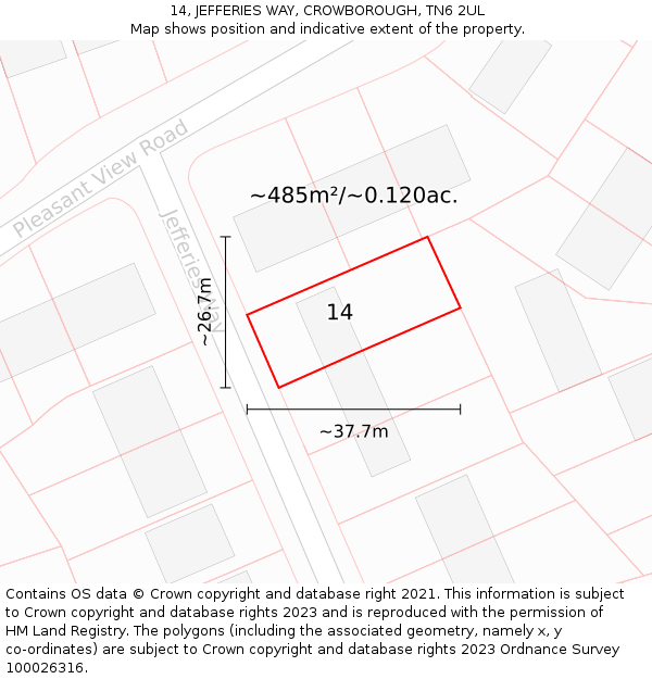 14, JEFFERIES WAY, CROWBOROUGH, TN6 2UL: Plot and title map