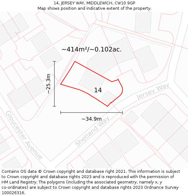 14, JERSEY WAY, MIDDLEWICH, CW10 9GP: Plot and title map