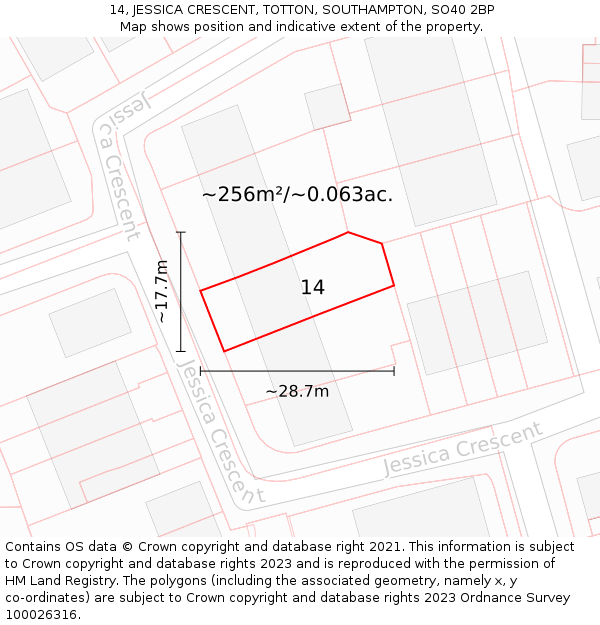 14, JESSICA CRESCENT, TOTTON, SOUTHAMPTON, SO40 2BP: Plot and title map