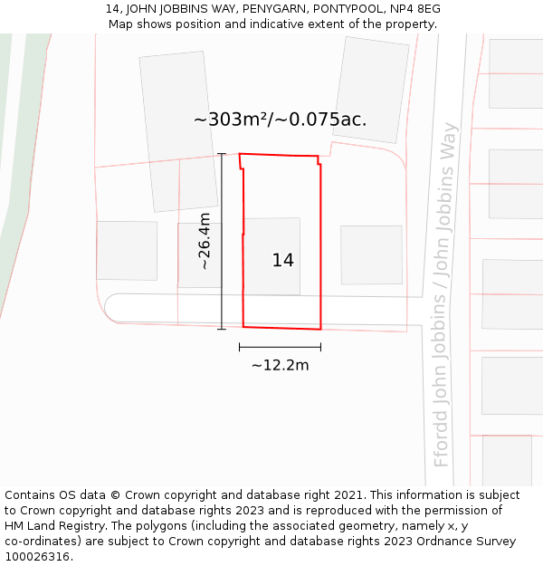 14, JOHN JOBBINS WAY, PENYGARN, PONTYPOOL, NP4 8EG: Plot and title map