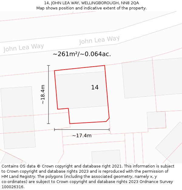 14, JOHN LEA WAY, WELLINGBOROUGH, NN8 2QA: Plot and title map