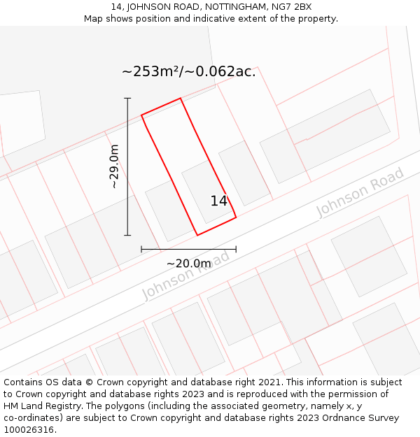 14, JOHNSON ROAD, NOTTINGHAM, NG7 2BX: Plot and title map