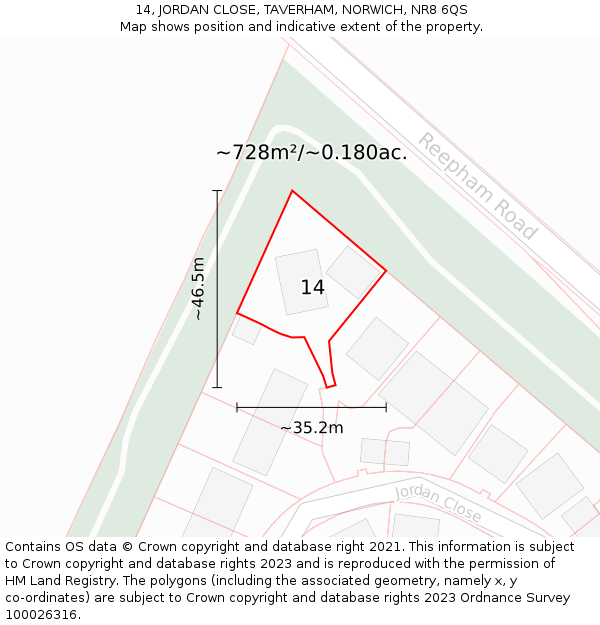 14, JORDAN CLOSE, TAVERHAM, NORWICH, NR8 6QS: Plot and title map