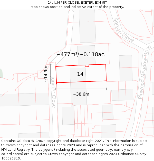 14, JUNIPER CLOSE, EXETER, EX4 9JT: Plot and title map