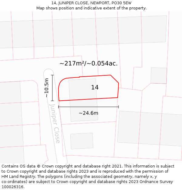 14, JUNIPER CLOSE, NEWPORT, PO30 5EW: Plot and title map