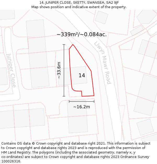 14, JUNIPER CLOSE, SKETTY, SWANSEA, SA2 9JF: Plot and title map