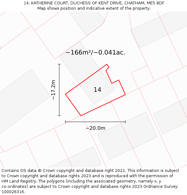 14, KATHERINE COURT, DUCHESS OF KENT DRIVE, CHATHAM, ME5 8DF: Plot and title map