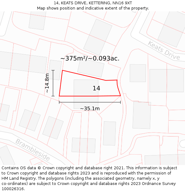 14, KEATS DRIVE, KETTERING, NN16 9XT: Plot and title map