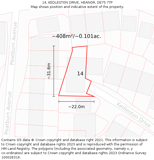 14, KEDLESTON DRIVE, HEANOR, DE75 7TP: Plot and title map